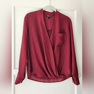 Topshop Burgundy Wrap Blouse